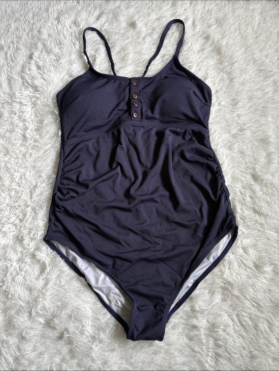 Zando Other - New In Packaging Zando Blue Ribbed Button Front One Piece Swimsuit L Maternity
